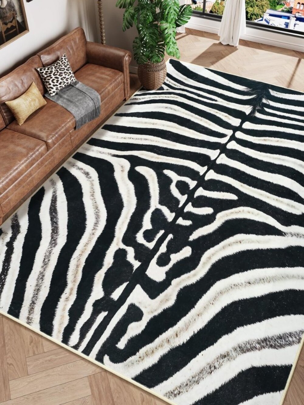 Zebra Rug for Living Room, 5x7 Zebra Animal Print Rug for Bedroom
